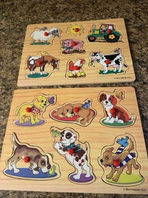 Vintage 2002 Forever Toys Wooden Puzzles toddler baby pet board puzzle Wood Dogs