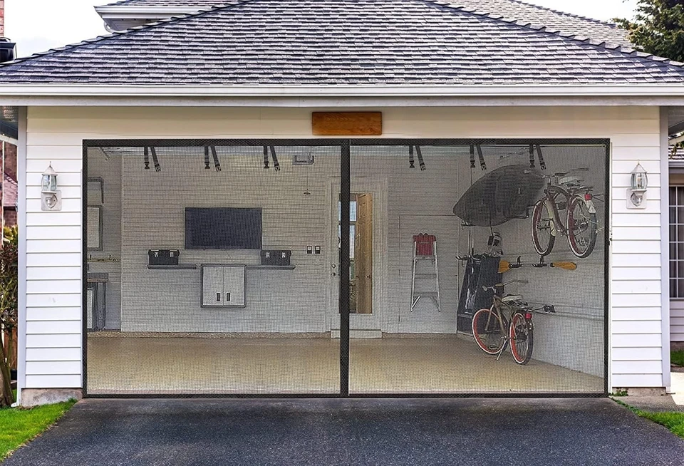 Garage Screen Door Fiberglass Heavy Duty Magnetic Fits 16x8FT Multiple Uses - Image 3 of 4