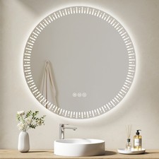 EMKE Round LED Bathroom Mirror With 3 Color Backlit Lights Demister Illuminated