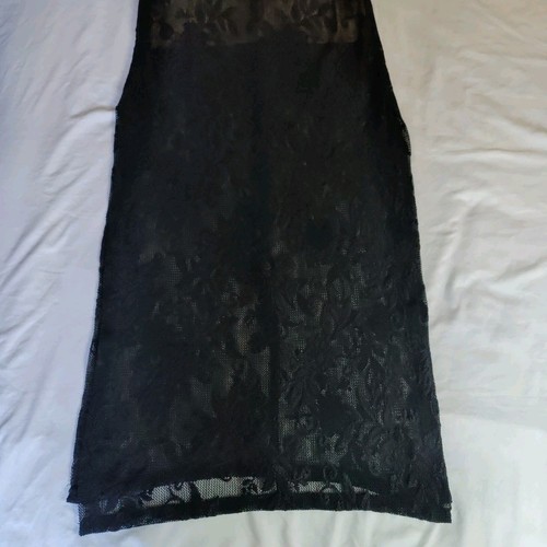 Vtg Y2K JUST IN TIME Black Mesh Lace Prom Lined Maxi Dress L Whimsigoth Romantic - Picture 7 of 24