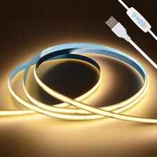 COB LED Strip Lights White 3.28Ft, 5V Dimmable LED Light Strip, Flexible USB Lig
