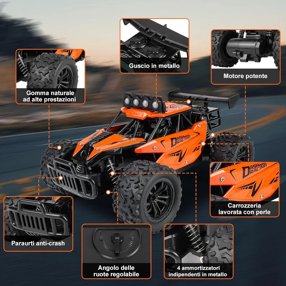 Macchina Telecomandata per Bambini, 2.4Ghz 1:16 Macchina Radiocomandata Con Luce - Immagine 3 di 4