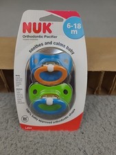 NUK Pacifiers 6-18 Month LATEX Set of 2 BPA Free Orthodontic Blue  Green