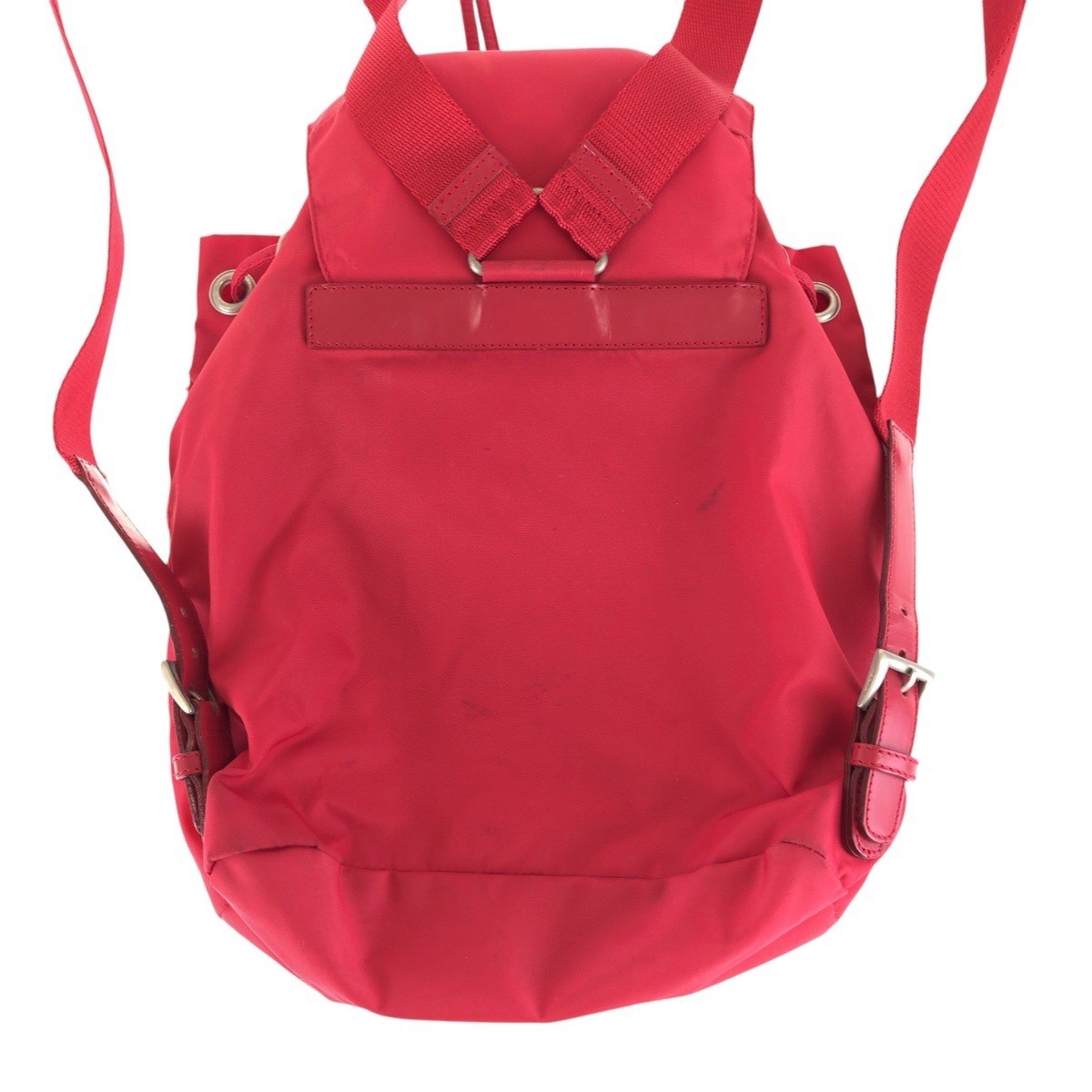 PRADA Tessuto Triangle Logo Plate Red Silver Hardware Nylon Leather Rucksack Day thumbnail 6