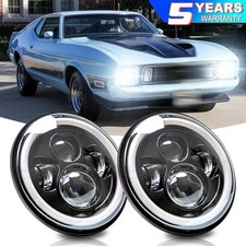 Fit Ford Mustang 1965-1978 7inch Round Led Headlights Halo Drl Angel Eyes Pair