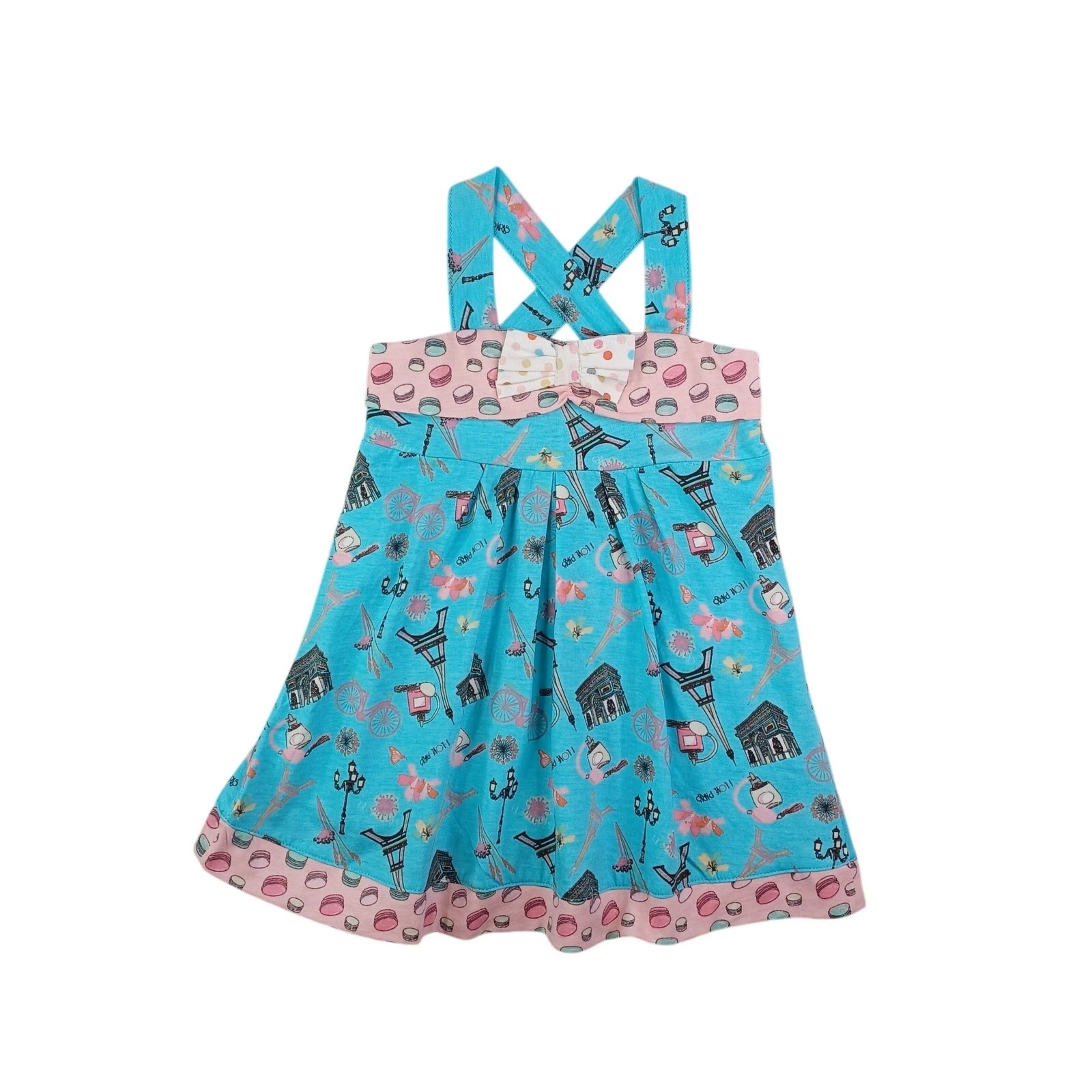Jelly The Pug Girls Spring in Paris Coley Dress Size 2T Blue Knit Bow Sundress