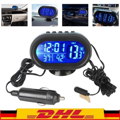 Mini Auto Digital Uhr LCD Thermometer KFZ Temperatur Wecker Außen und Innen NEW