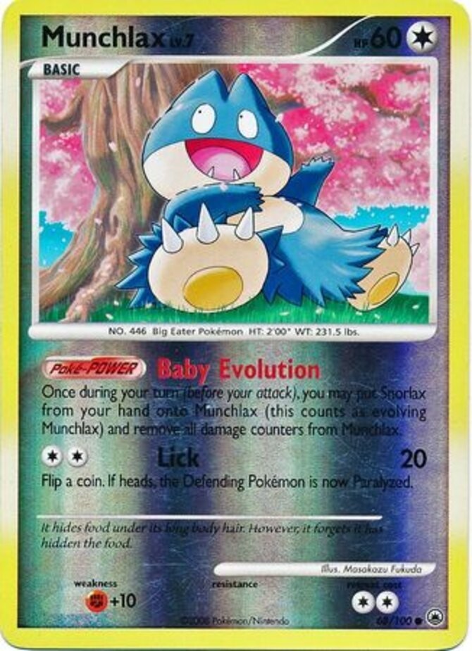Munchlax - 68/100 - Common - Reverse Holo LP, English Pokemon Majestic Dawn