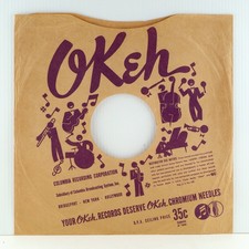VINTAGE WWII ERA OKEH 10"x10" 78 RPM PAPER RECORD SLEEVE IN NICE CONDITION.