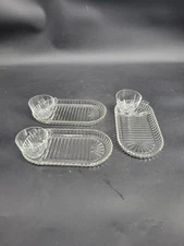 Set of 3 Anchor Hocking Mid Century Oval Luncheon Plate / Ashtray Combo Sets