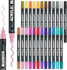 Acrylic Paint Markers, 24 Colors Dual Tip Acrylic Paint Pens for Rock Painting,