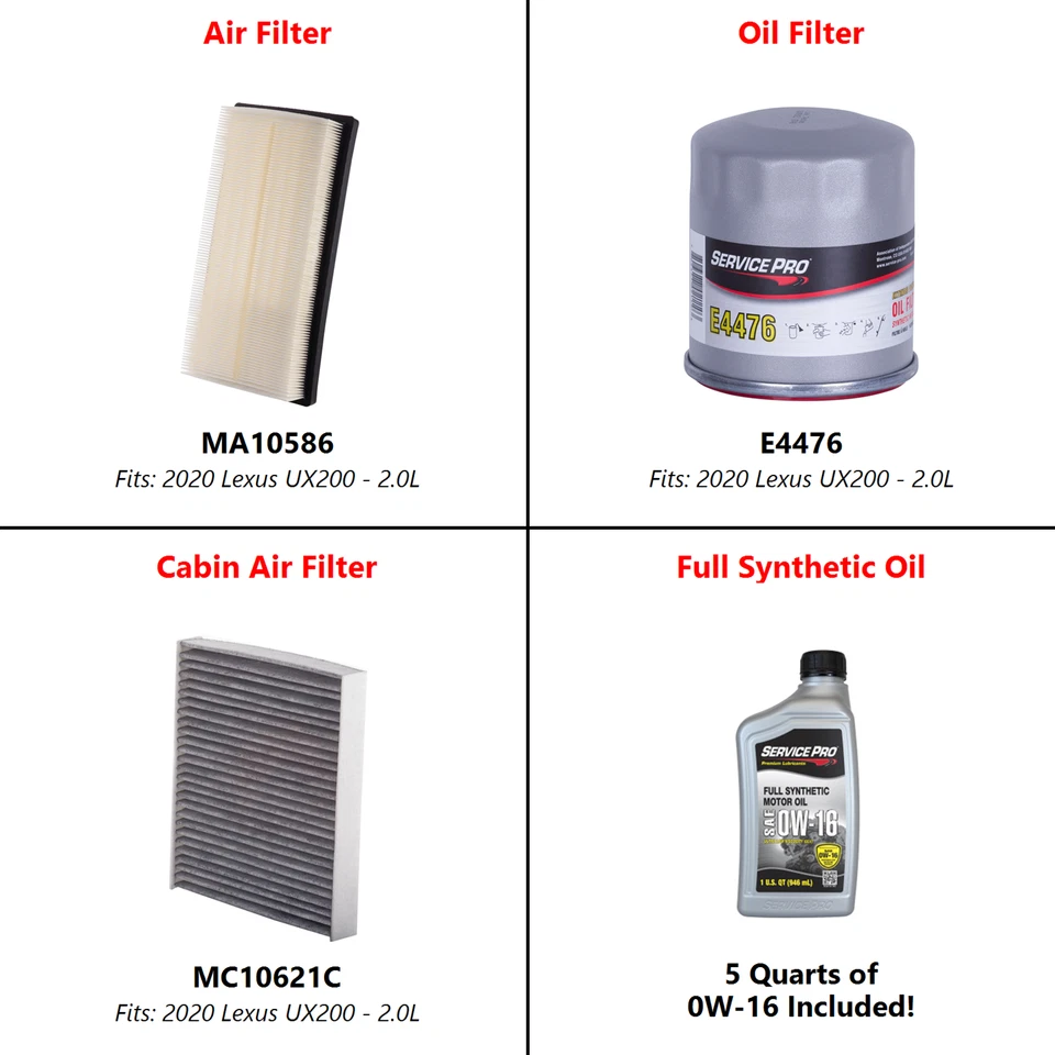 Fits: 2020 Lexus UX200 2.0L Complete Air, Oil & Cabin Filter Kit (0W-16) Foto 2 de 4