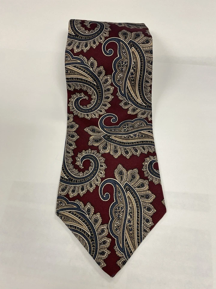 Corbata Vintage Guy Laroche Borgoña Paisley Seda Paris Monsieur Hecha en EE. UU. Años 90 Foto 2 de 4