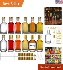 12 Pack 6 oz/200ml Clear Glass Bottles with T-Top Cork Stoppers, Small Refill...