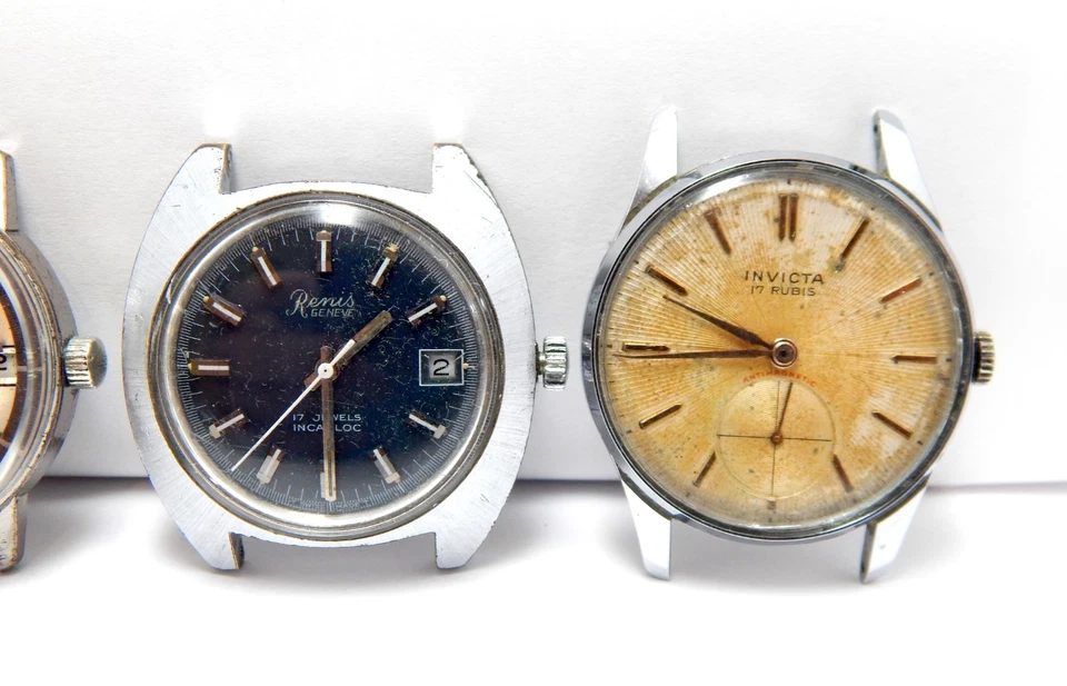 Lote de 4 relojes vintage cuerda manual caja hombre acero 1960c necesita revisión Foto 3 de 4