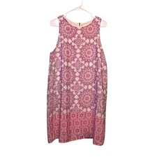Women's Everly White Pink Purple Medallion Patterned Sleeveless Shift Dress L