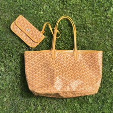 Goyard Goyardine Yellow Tote Bag w/ Pouch, Canvas/Leather, 45cm