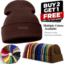 Plain Solid Beanie Hat Cap Knit Ski Skully Cuff Winter Warm Slouchy Men Women CF