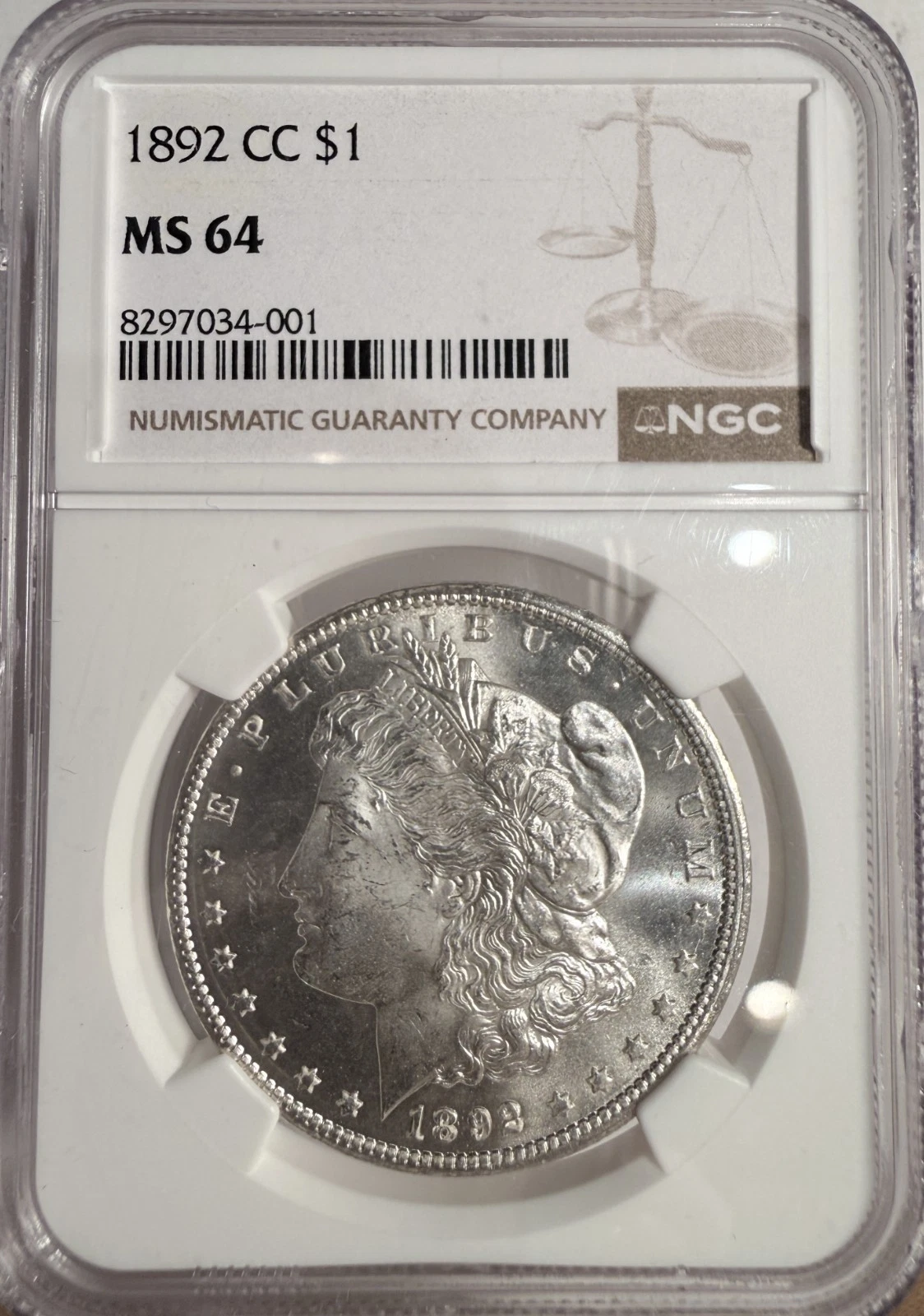 1892-CC Morgan Silver Dollar, MS64 NGC. (13204)