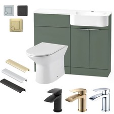 P Shape Green Vanity Unit,Basin,Toilet,Cistern,Tap,Flush Button - Colour Choice