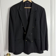 VTG Lanvin Paris Mens 44R Black Virgin Wool Double Breasted Blazer Made USA