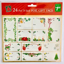 Paper Magic Group~CHRISTMAS PEEL N STICK FOIL GIFT TAGS~Stickers Vintage