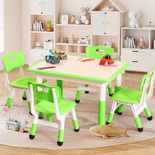 Kids Table and 4 Chair Set,32 in Height Adjustable Toddler Table and Chairs Set