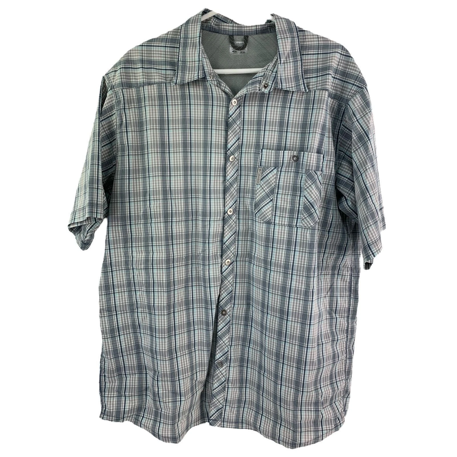 Columbia Patterned Hiking Outdoors Button Up Short Sleeve Shirt Men's Used Large