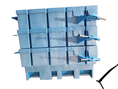 LOT of (3) New Carlon BH464A PVC Four Gang Outlet Switch Boxes Blue, 64 Cu. In.