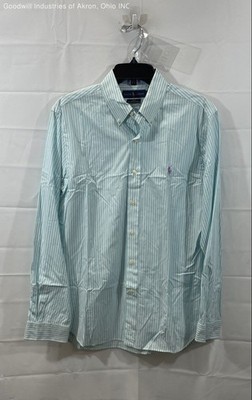 Ralph Lauren Men's Cyan Striped Cotton Stretch Slim Fit Button