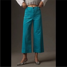 Anthropologie Maeve The Colette Cropped Wide-Leg Corduroy Pants Blue size 29