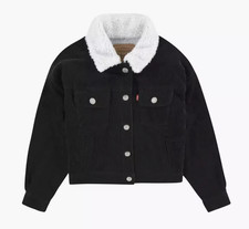 NEW Levis Corduroy Trucker Jacket Girls Size L Black Sherpa Lined 12-13 yrs