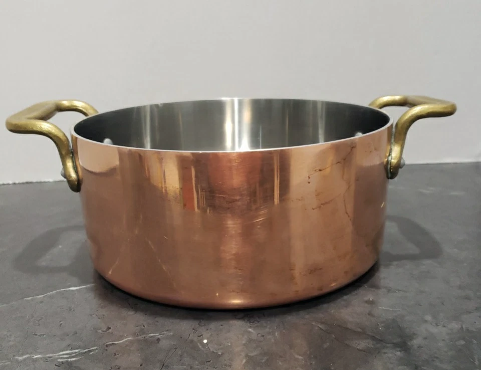 Vintage Copper 3 Quart Stock Pot With Brass Handles No Lid
Opens in a new window or tab