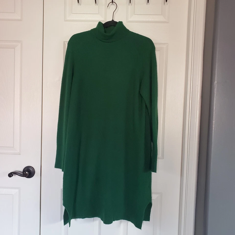J. Crew Merino Wool Alpaca Dress Knit Emerald Green Turtleneck Pullover Large - Image 2 of 4