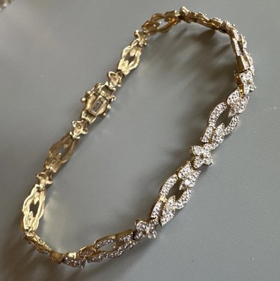 Diamantarmband 9 kt Gelbgold 375 floral Kleeblatt Design 6,5 mm breit 7,75 Zoll lang