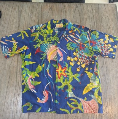 Paradise On a Hanger Men's XL Blue Hawaiian Shirt, Cotton.  Free shipping!