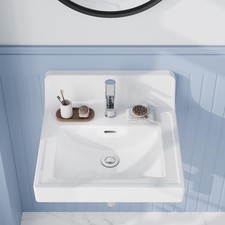 Semi Recessed Bathroom Sink White Drop-In Sink with Single Faucet Hole White