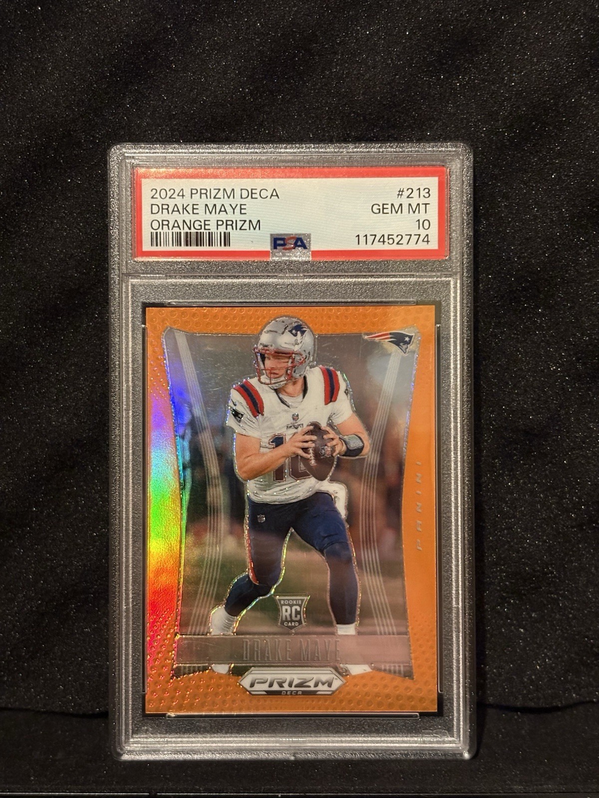 2024 Panini Prizm Deca - Drake Maye #213 Orange Prizm /49 (RC) PSA 10