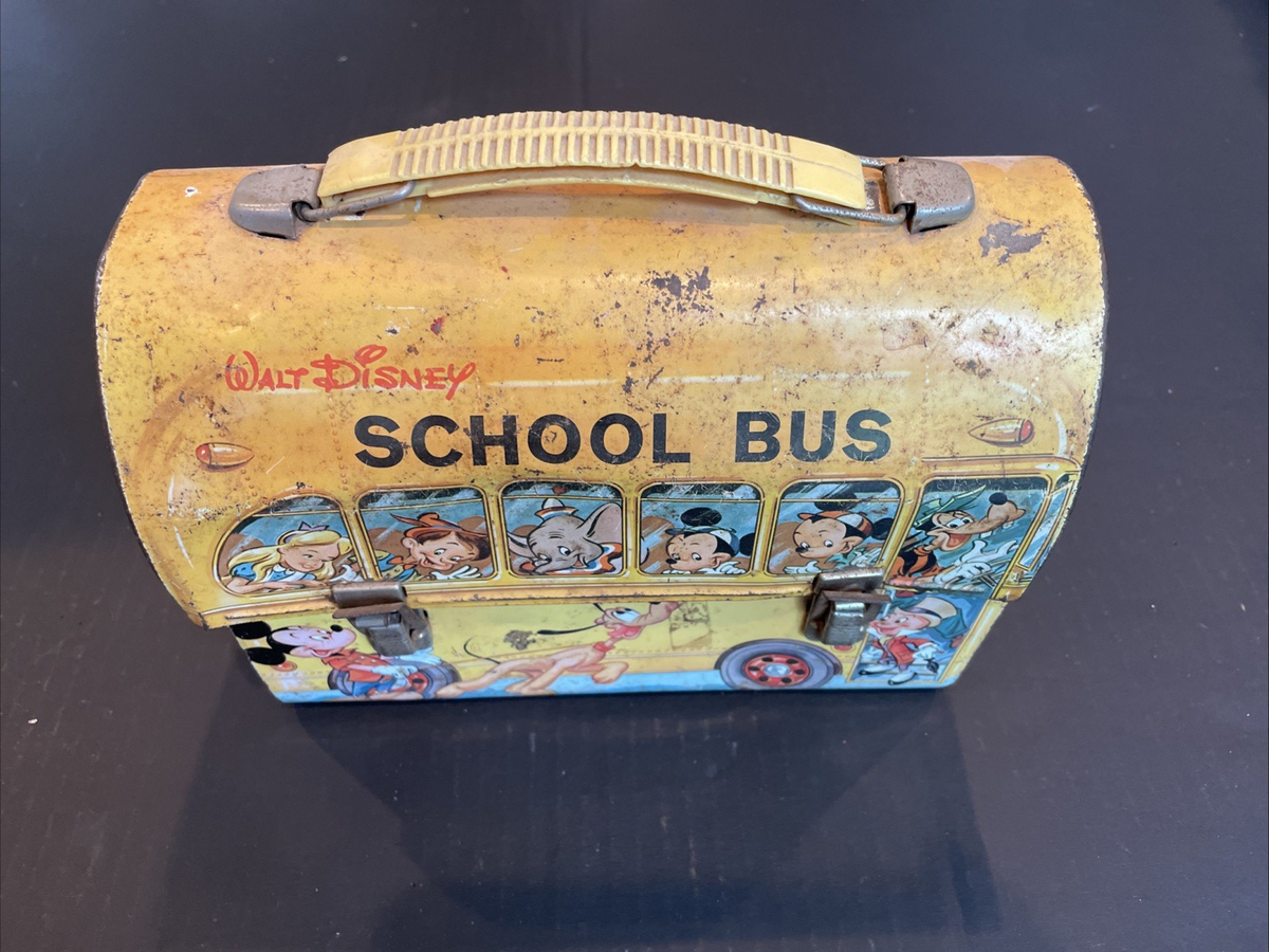 Vintage 1960s WALT DISNEY SCHOOL BUS Metal Lunch Box - No Thermos