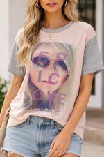 Le Lis Epic Love Graphic Tee Pink Gray Short Sleeve T-Shirt Made in USA