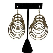 Multi Hoop Gold Tone Dangle Earrings Women Fashion Statement Jewelry 3 in