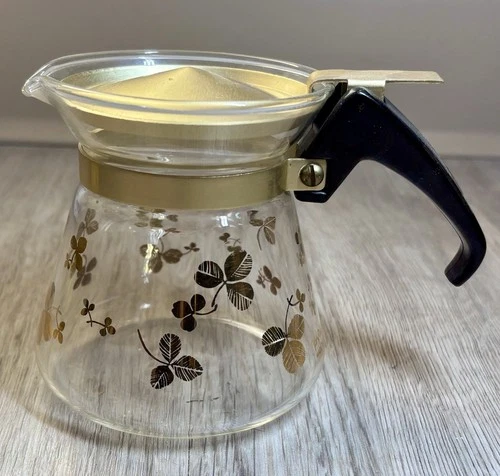 Vintage Pyrex Golden Butterfly Syrup Server Decanter Lid Gold MCM USA