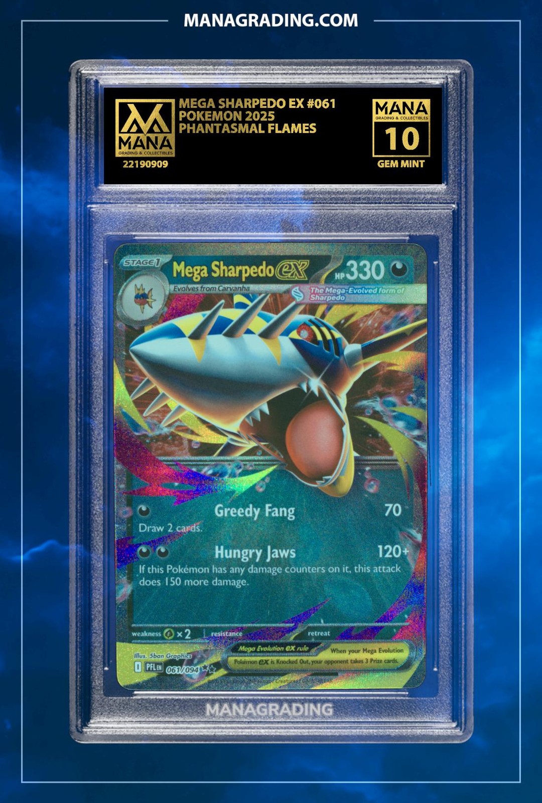 Pokemon MEGA SHARPEDO EX #061 PHANTASMAL FLAMES MANA 10 PSA STACKABLE