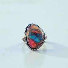 Pink Oyster Turquoise Ring, Designer Ring, 925 Silver Ring, Fancy Shape Ring