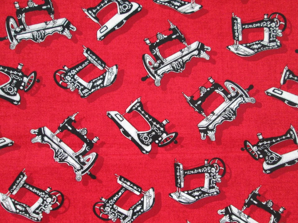 MÁQUINAS DE COSER ANTIGUAS ROJO NEGRO ARTÍCULOS DE COSTURA TELA DE ALGODÓN FQ Foto 4 de 4