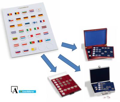 Leuchtturm Flaggen Chips  für 2 Euro Koffer Box Tableau Kassette Etui aus Karton