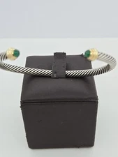 David Yurman Cuff bangle , 14k Yellow Gold Top, Emerald, Sterling Silver, 5 Inch