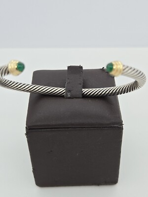 David Yurman Armreif, 14k Gelbgold, 4 mm, Smaragd, Sterlingsilber, 4,5 Zoll 