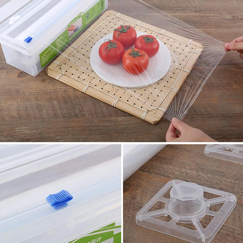 Refillable Plastic Wrap Dispenser W Slide Cutter Food Wrap Clear