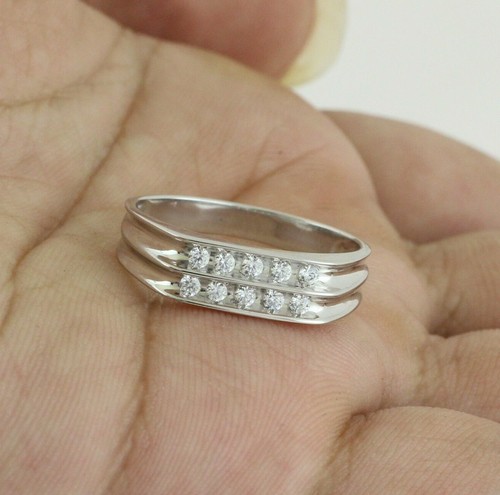 Deal! 0.20 Ct Round Cut Natural Diamond Mens Band Ring in Solid 14K White Gold - Picture 8 of 12